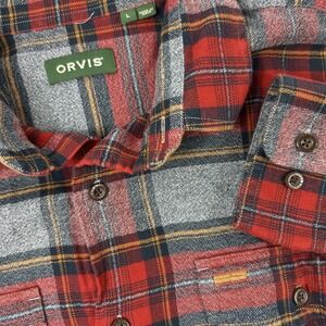 Orvis‎ Faribanks Flannel Mens Large Plaid Long Sleeve Suede Trim Outdoors